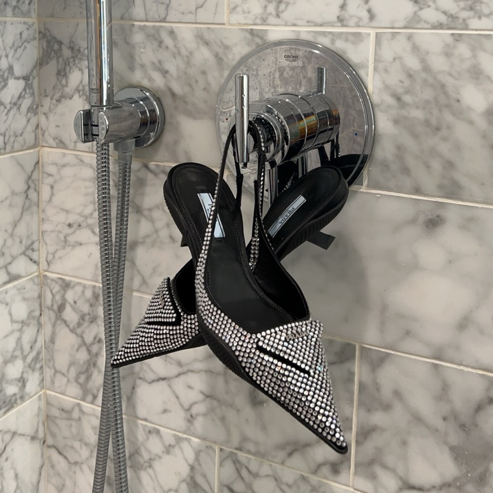 SOLD‼️ Brand new Prada Crystal Embellished Logo Slingback Sandals